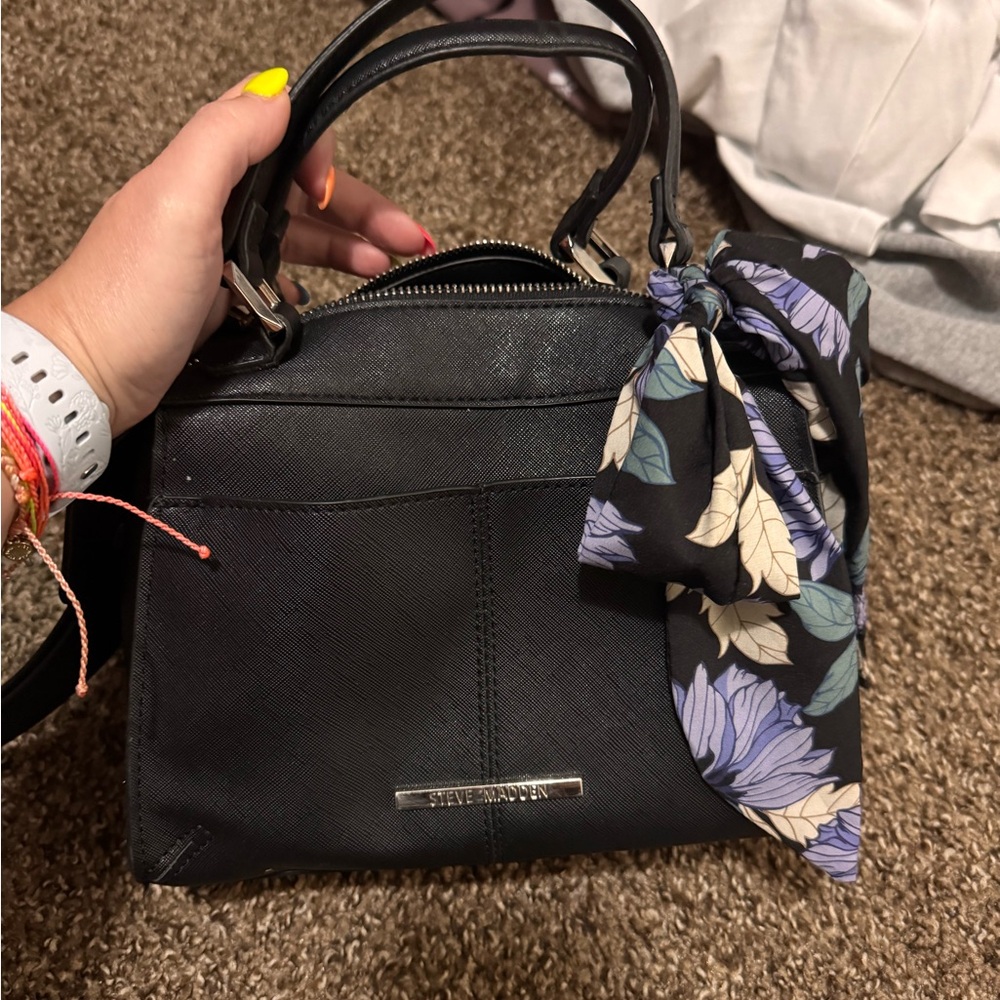 Steve Madden Black and Purple Satchel with Structured Design